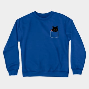 Cute black cat looks out of pocket and shows paw Crewneck Sweatshirt